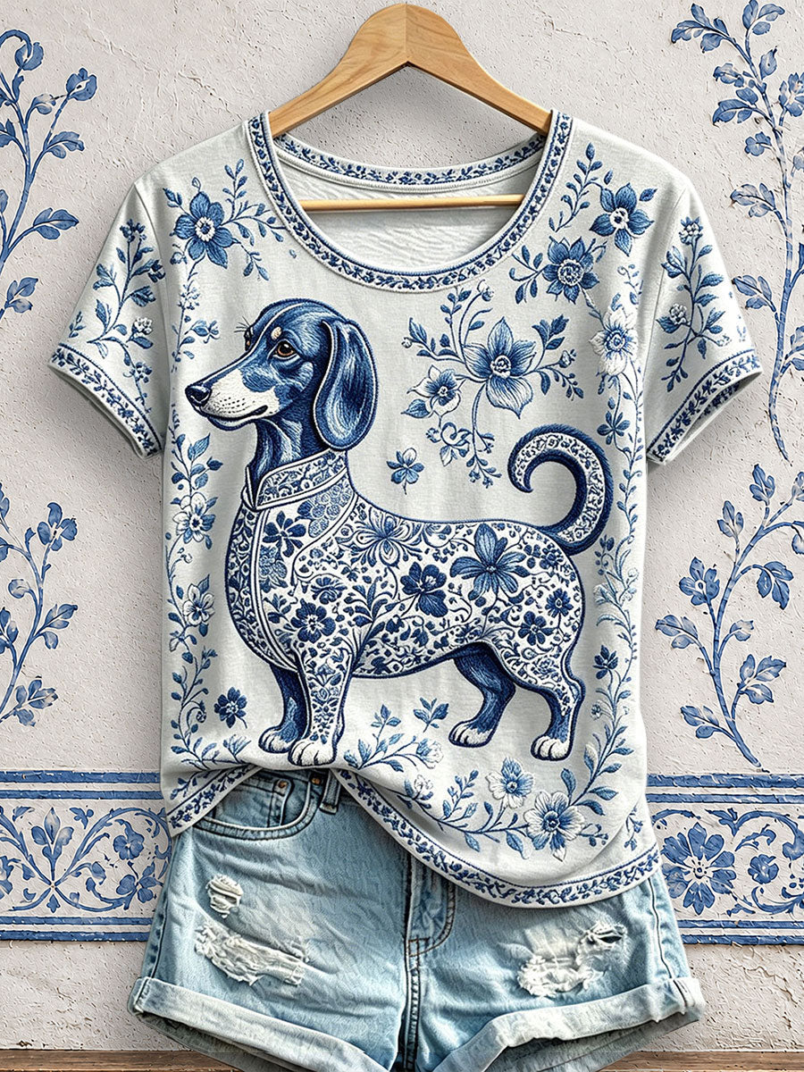 Women's Floral Dog Print T-Shirts