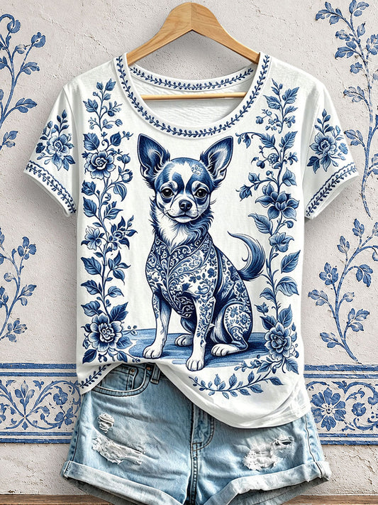 Women's Floral Dog Print T-Shirts