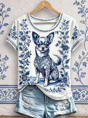 Women's Floral Dog Print T-Shirts