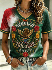 Women's Mexico Football Lover Floral Art Printed T-shirt