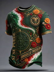 Men's Mexico Football Lover Floral Art Printed T-shirt