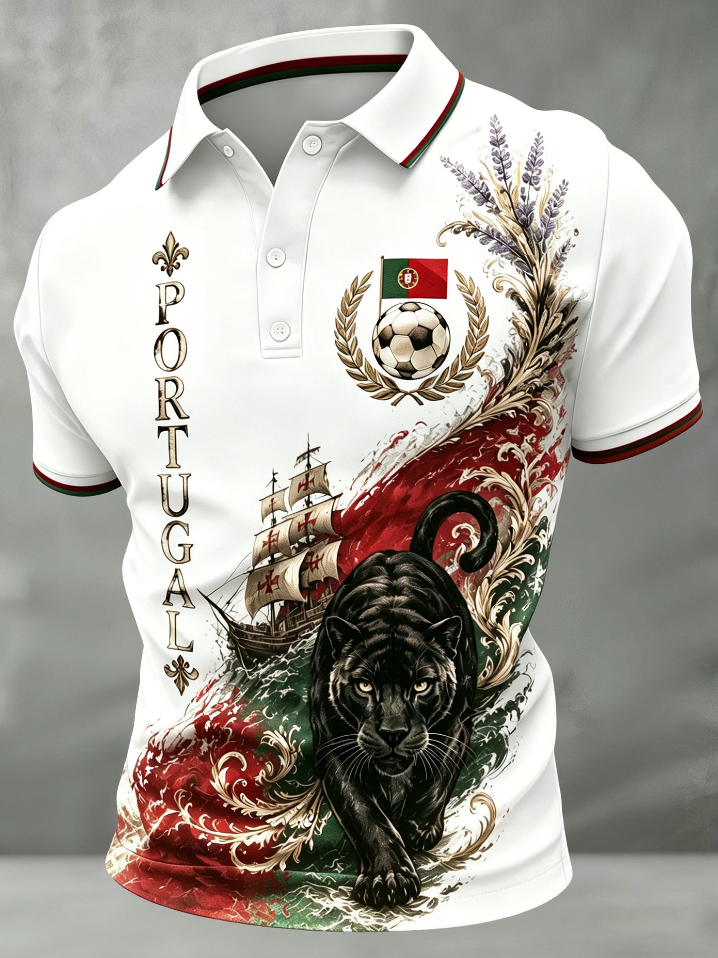 Men's Portugal Football Fan Art Print Polo