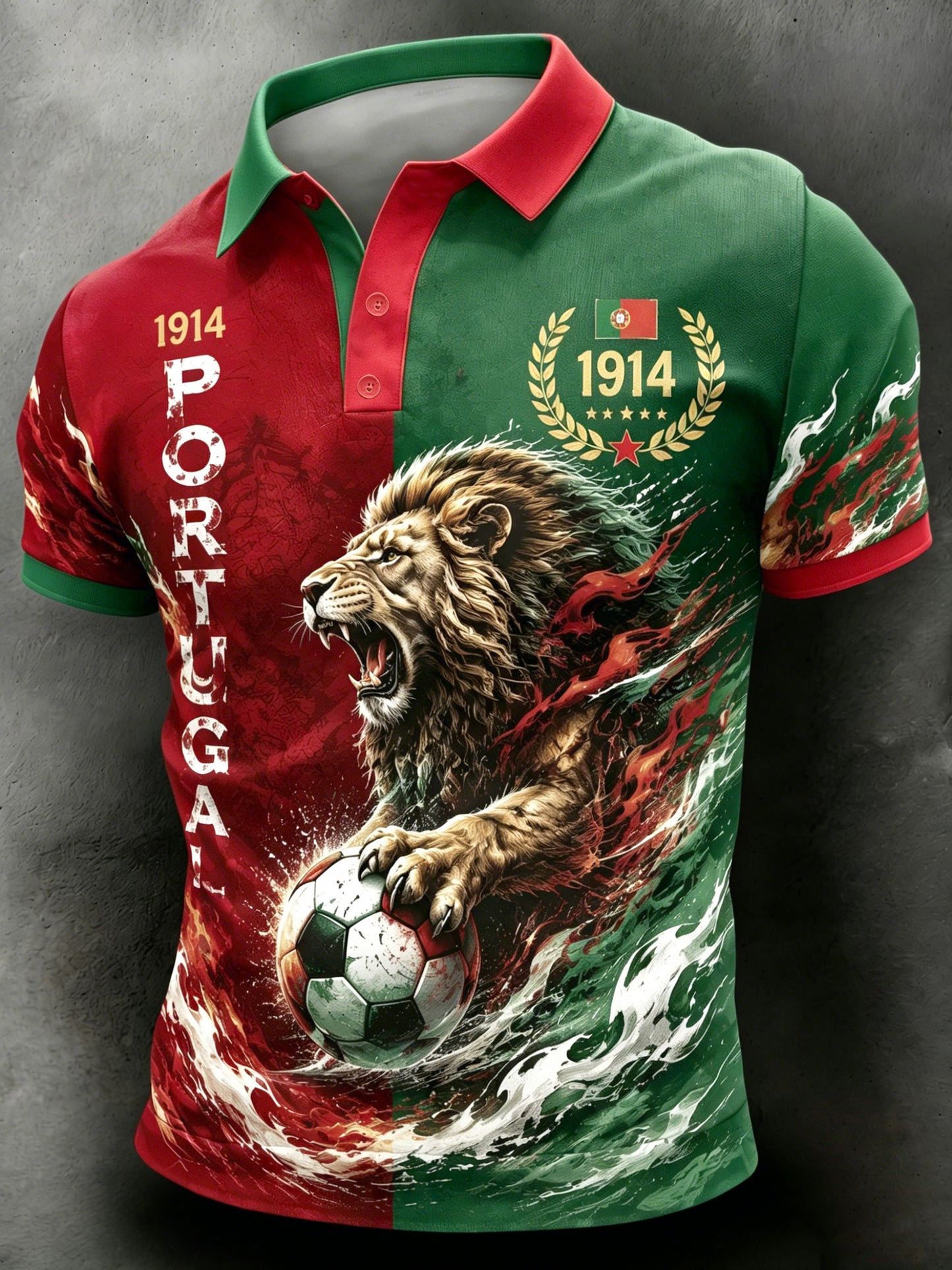 Men's Portugal Football Fan Art Print Polo