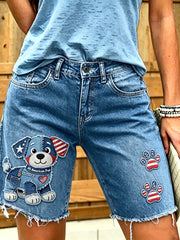 Women's Animal Dog Art Printed Short Jeans