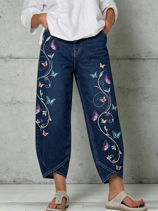 Women's Animal Butterfly Art Print Trousers