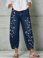 Women's Animal Butterfly Art Print Trousers