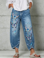 Women's Animal Butterfly Art Print Trousers
