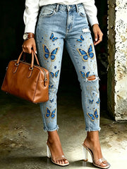 Women's Animal Butterfly Print Jeans
