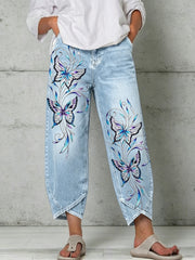 Women's Animal Butterfly Art Print Trousers