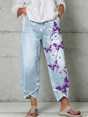 Women's Animal Butterfly Art Print Trousers