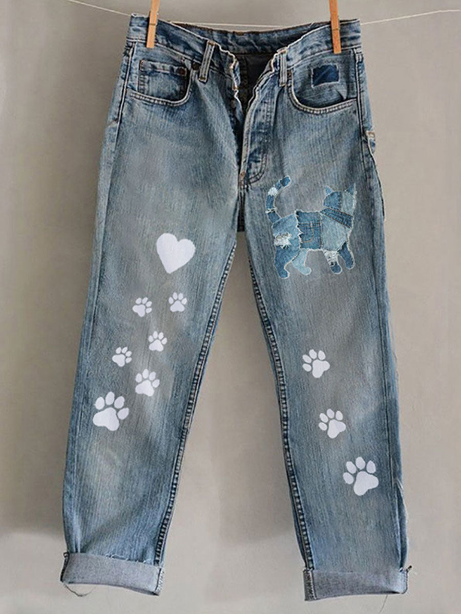 Women's Cat Art Print Casual Pants