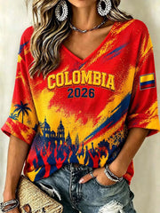 Women's Colombian football casual Waffle T-shirt