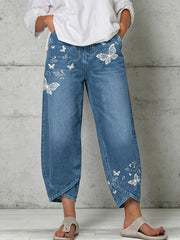 Women's Animal Butterfly Art Print Trousers