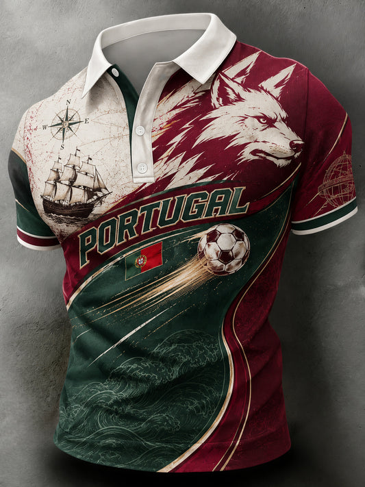 Men's Portugal Football Match Support Art Print Polo