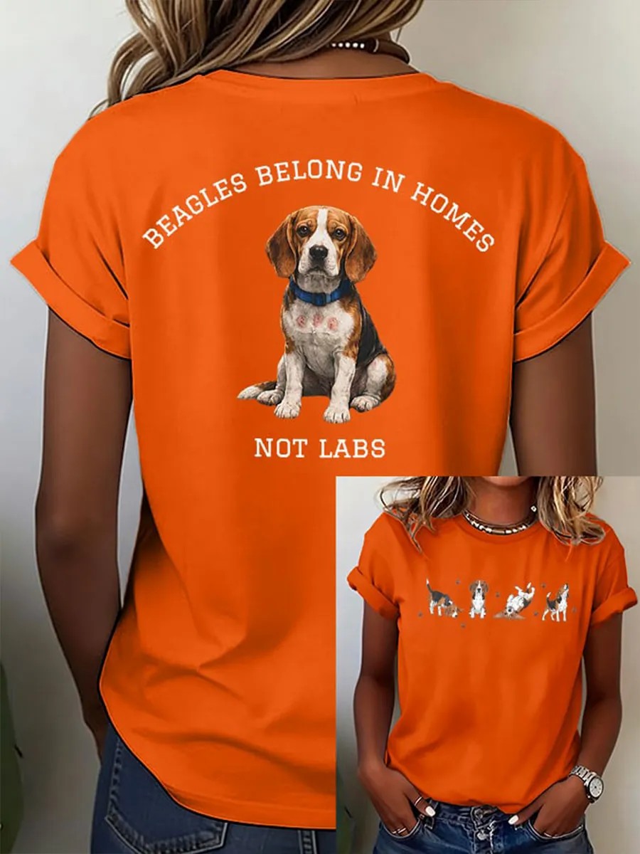 Women's Save The Beagles Print Round Neck T-shirt
