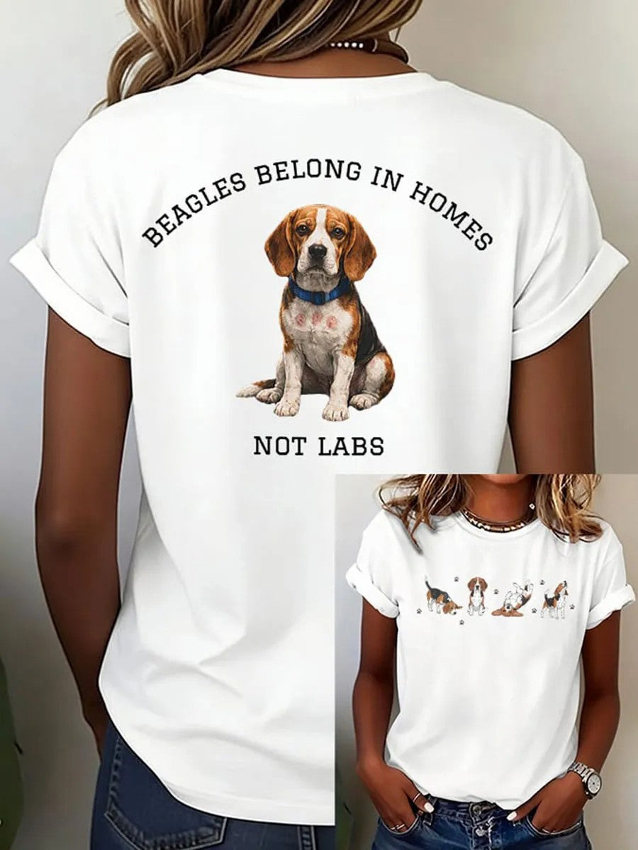 Women's Save The Beagles Print Round Neck T-shirt