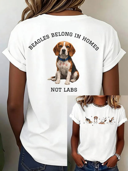 Women's Save The Beagles Print Round Neck T-shirt