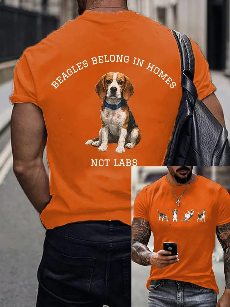 Men's Save The Beagles Print Round Neck T-shirt