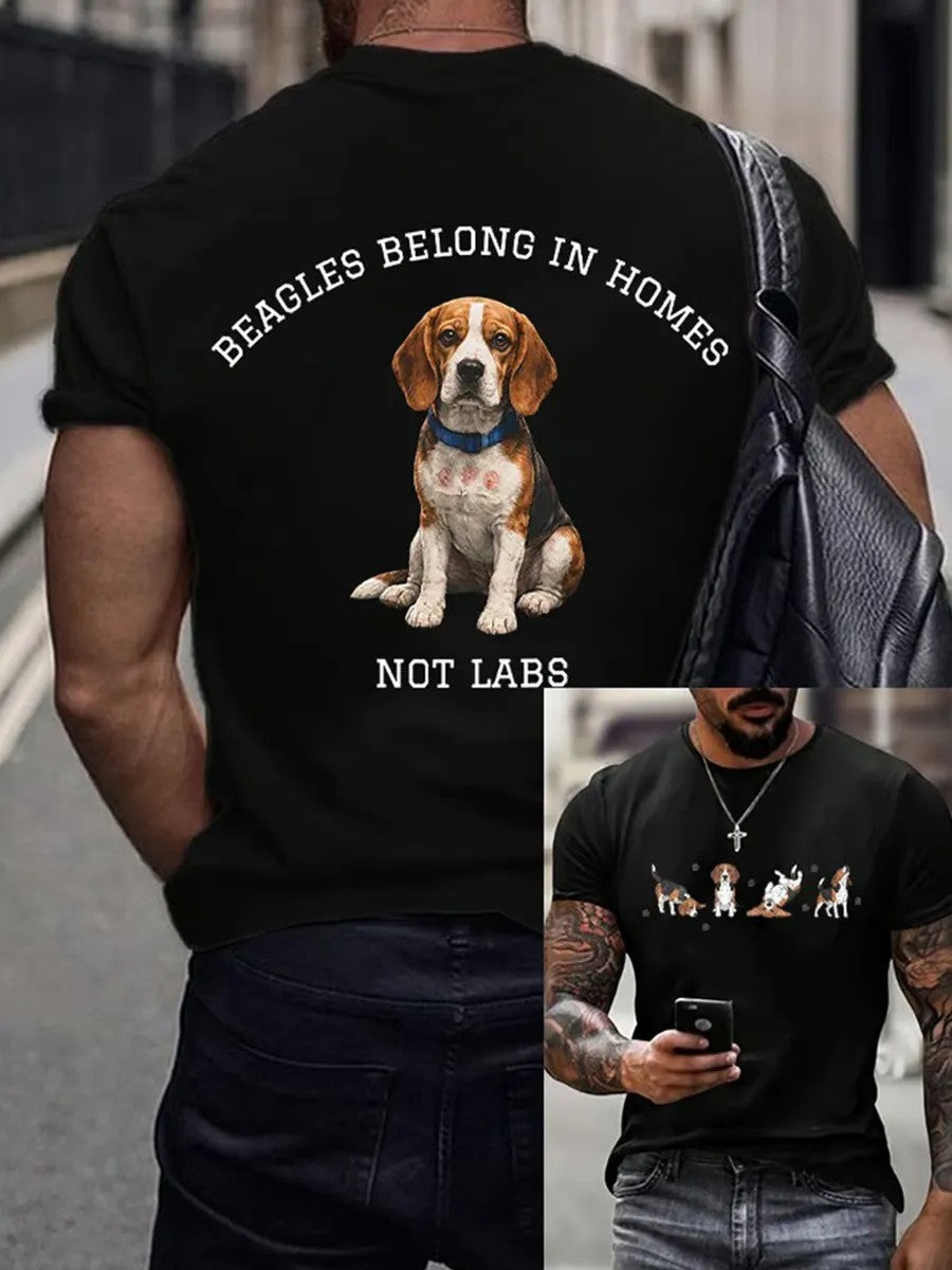 Men's Save The Beagles Print Round Neck T-shirt