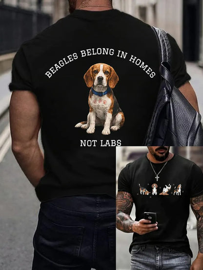 Men's Save The Beagles Print Round Neck T-shirt