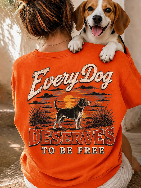 Women's Save The Beagles Print Round Neck T-shirt