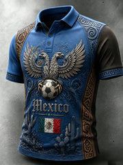 Men's Mexican Football-Themed Polo With Aztec Art Print