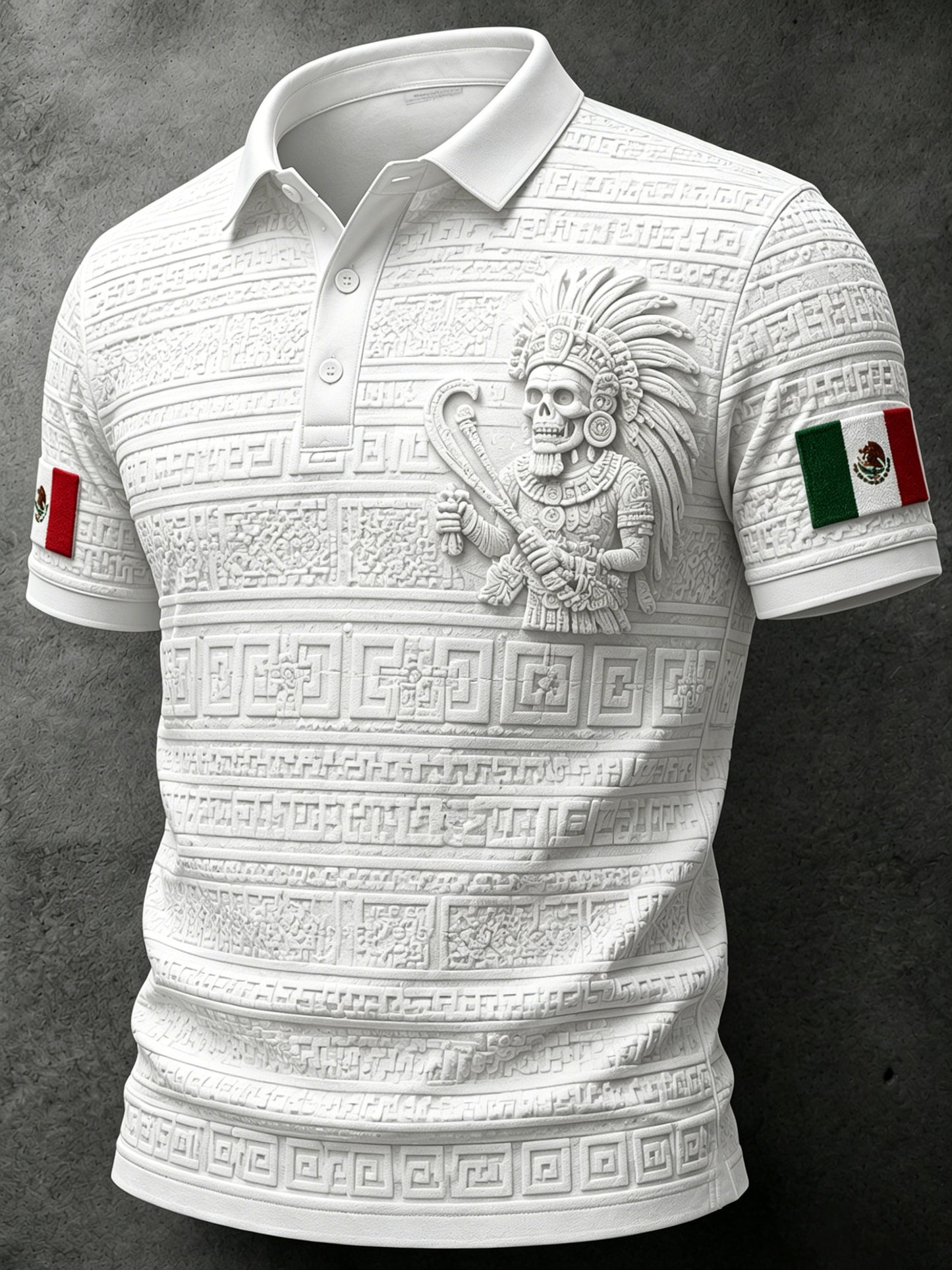 Men's Mexican Football-Themed Polo With Aztec Art Print