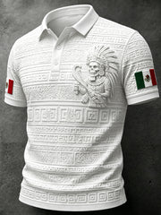 Men's Mexican Football-Themed Polo With Aztec Art Print