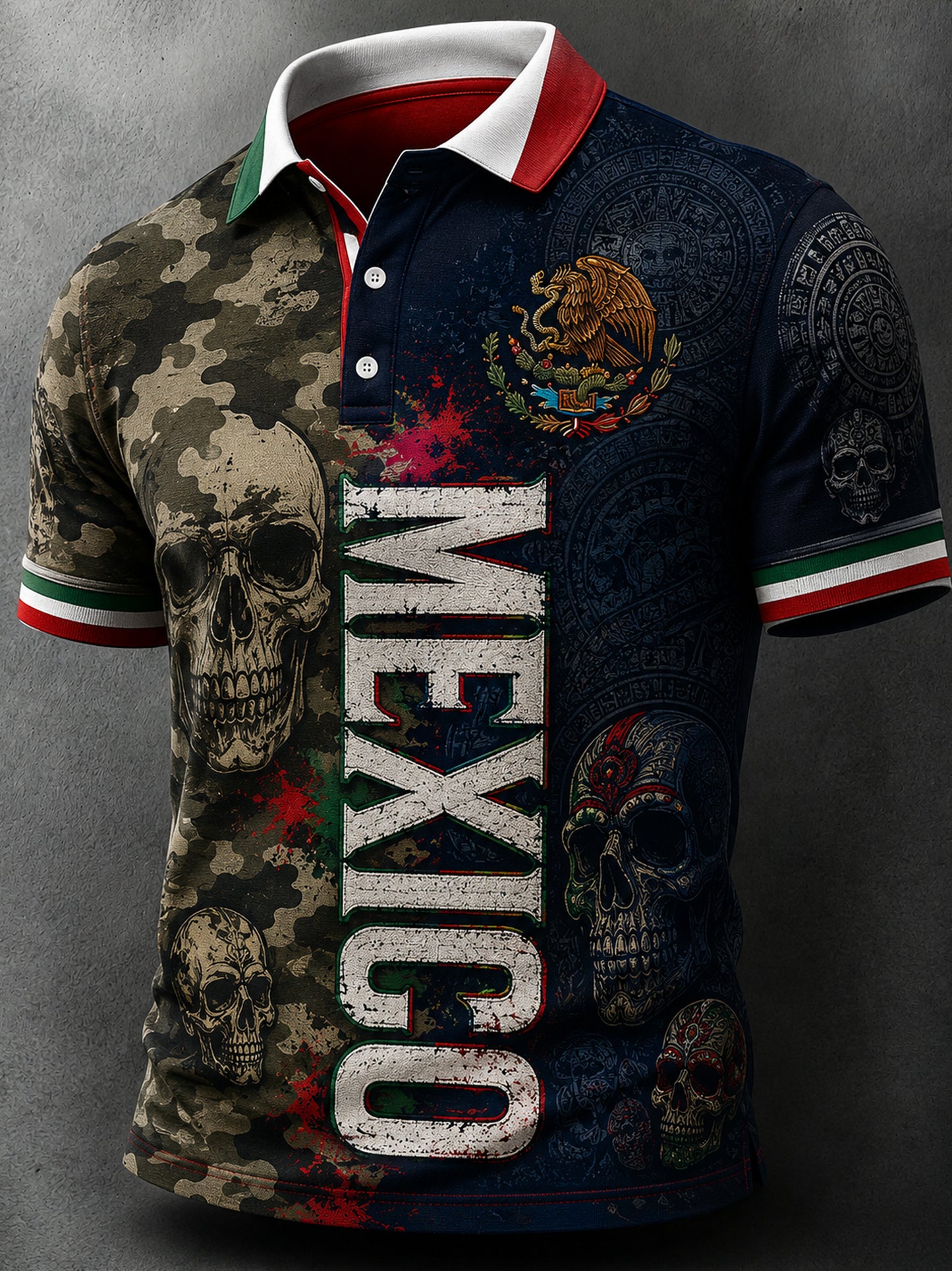 Men's Mexican Football-Themed Polo With Aztec Art Print