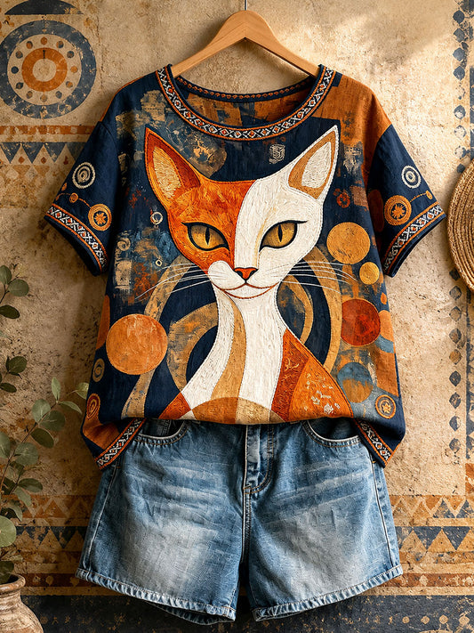 Women's Cat Art Casual Tops