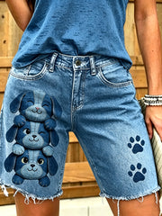Women's Animal Dog Art Printed Short Jeans
