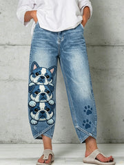 Women's Animal Dog Art Print Trousers