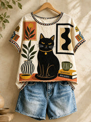 Women's Cat Art Casual Tops