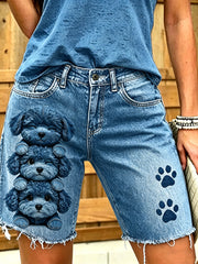 Women's Animal Dog Art Printed Short Jeans