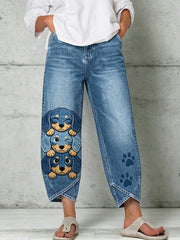 Women's Animal Dog Art Print Trousers