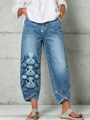 Women's Animal Dog Art Print Trousers