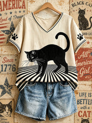 Women's American Vintage Black Cat V-Neck Tops