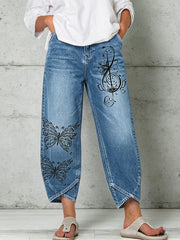 Women's Animal Music Butterfly Print Trousers