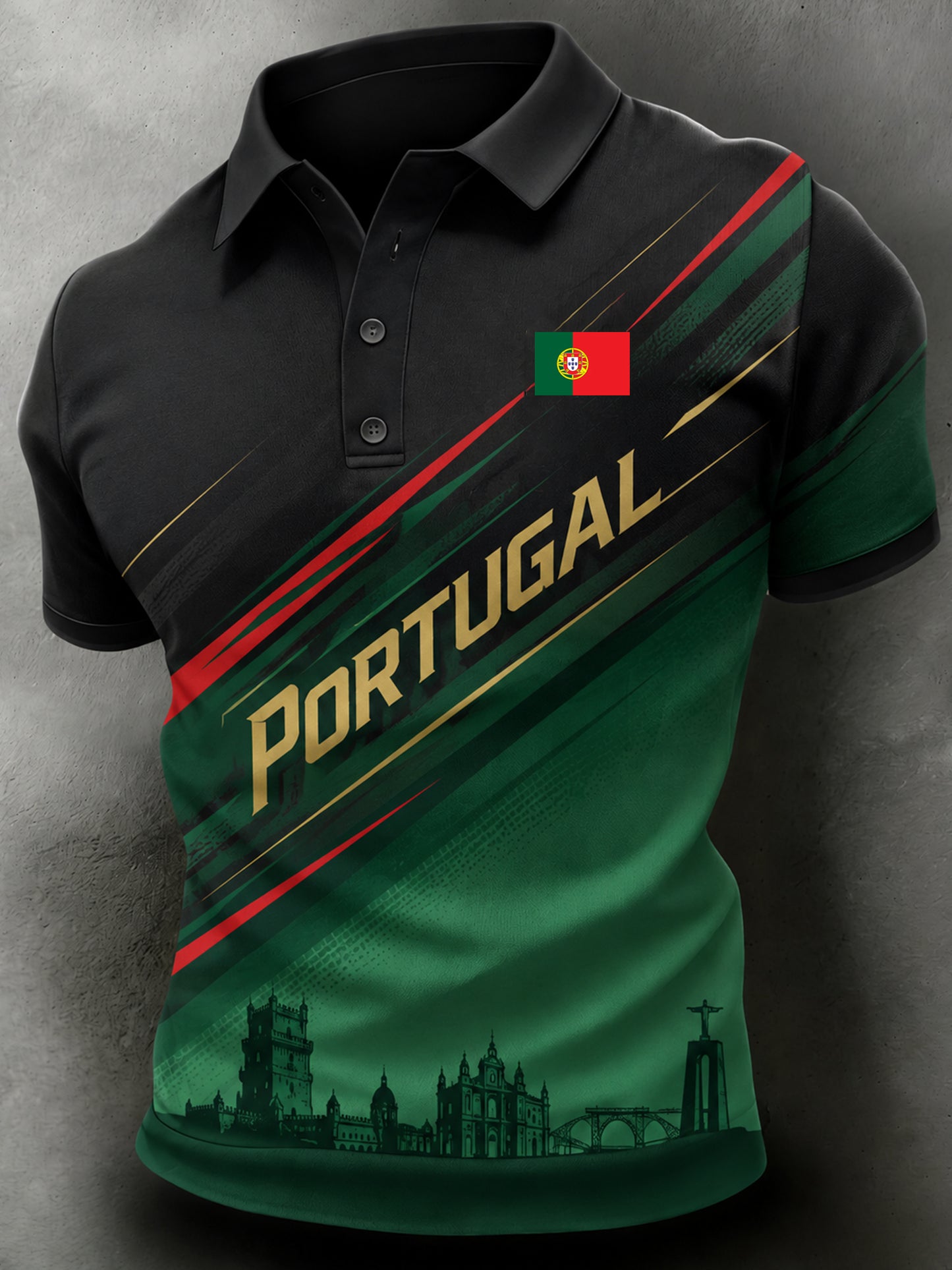 Men's Portugal Football Match Cheering Art Print Polo