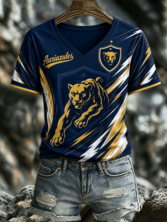 Women's Mexican Pumas Soccer Fan Art Print T-Shirt