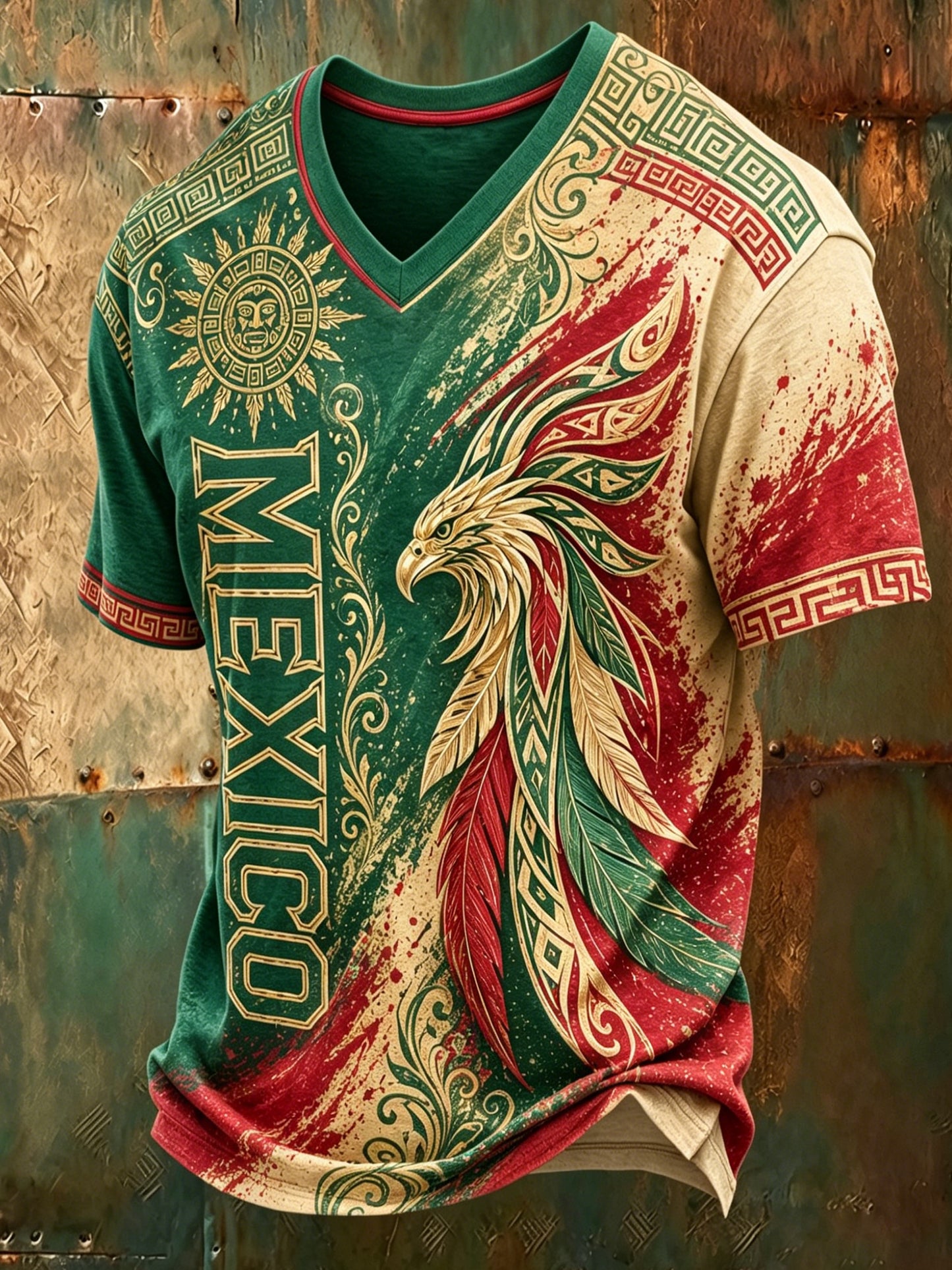 Men's Mexican Football Fan Top with Aztec Totem Art Print