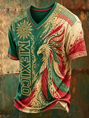 Men's Mexican Football Fan Top with Aztec Totem Art Print