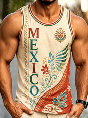 Men's Mexican Football Fan Top with Aztec Totem Art Print