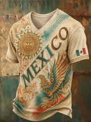 Men's Mexican Football Fan Top with Aztec Totem Art Print