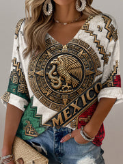 Women's Mexican Football Match Aztec Totem Art Print Top