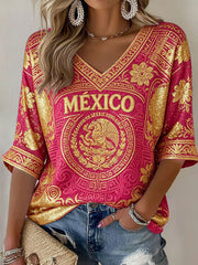 Women's Mexico Football Lover Printed Tops