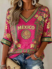 Women's Mexico Football Lover Printed Tops