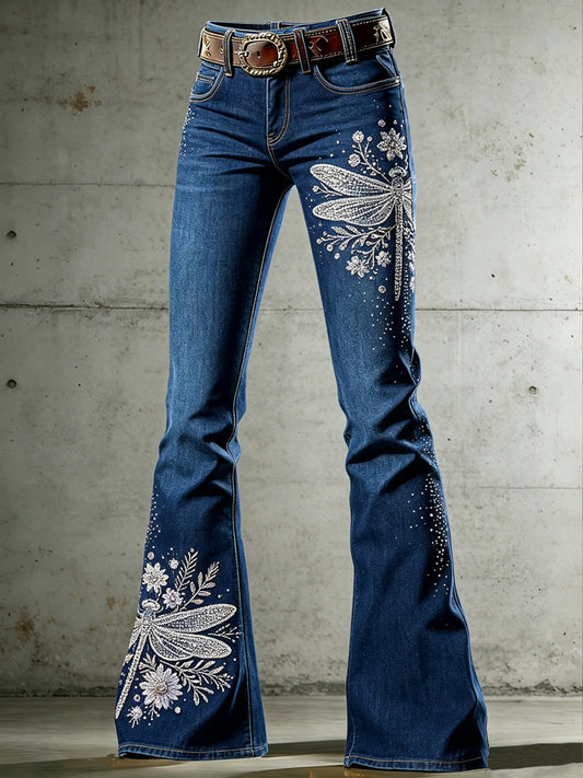 Women's Art Cat Print Flared Trousers