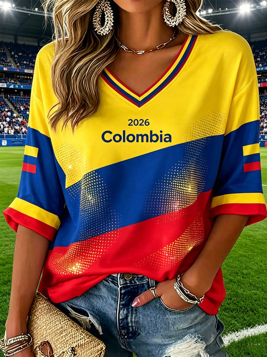 Women's Colombian Football Style Casual T-shirt