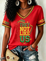 Women's Juneteenth They Not Like Us Since 1865 Print Casual V-Neck Tee